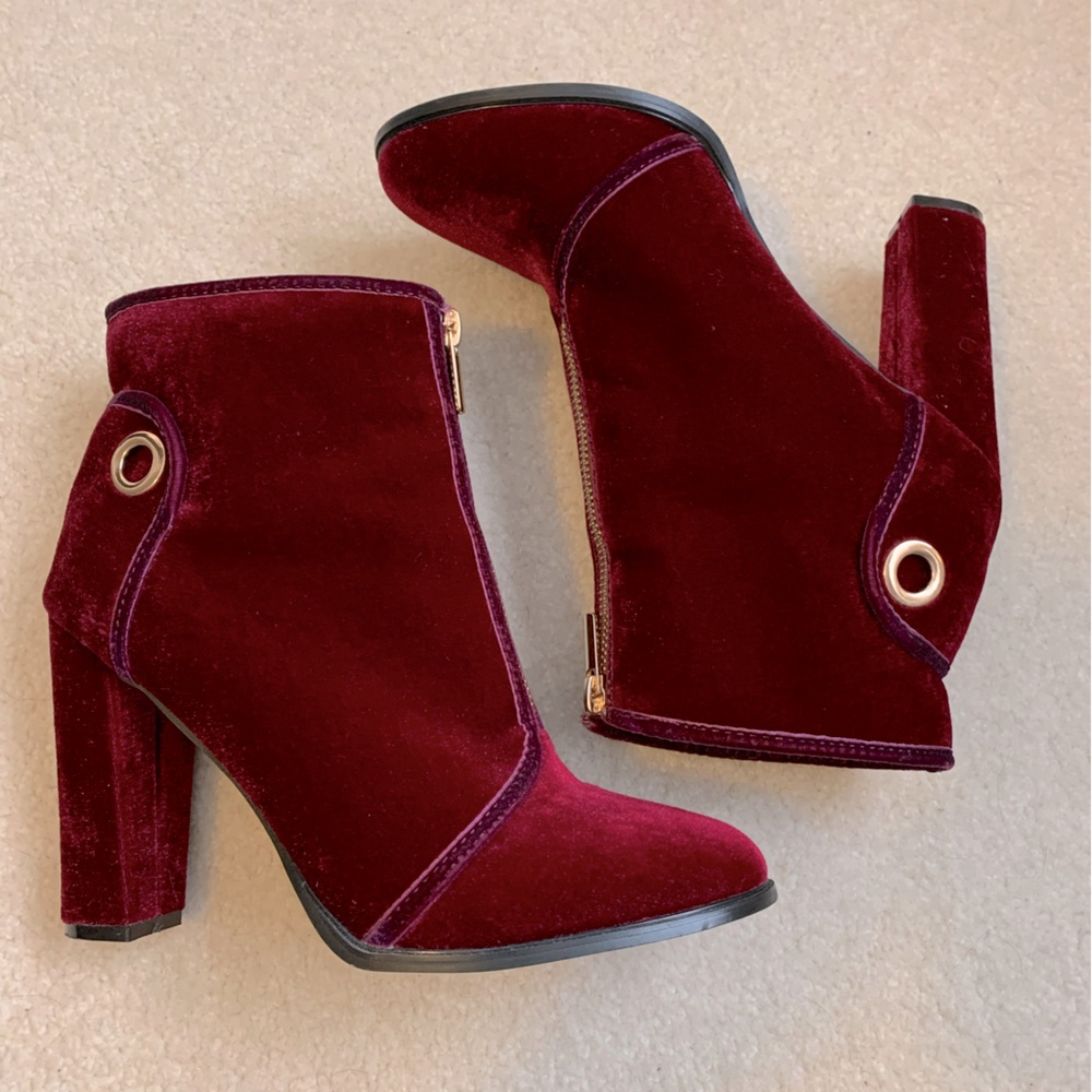 Burgundy Velvet Ankle Booties